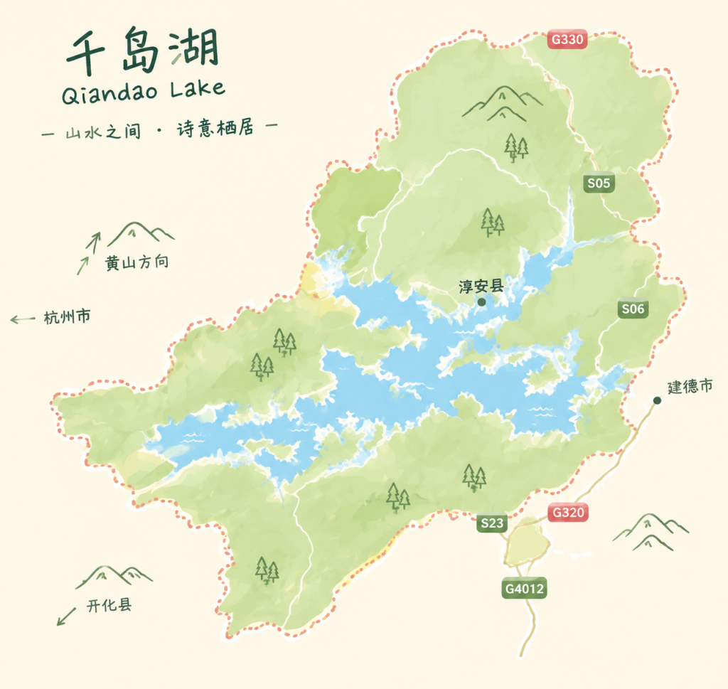 千岛湖诗意山水手绘地图